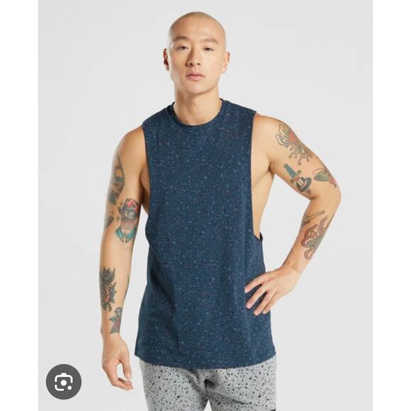 GYMSHARK MICRO PRINT DROP ARM TANK NAVY BLUE - Picture 1 of 5